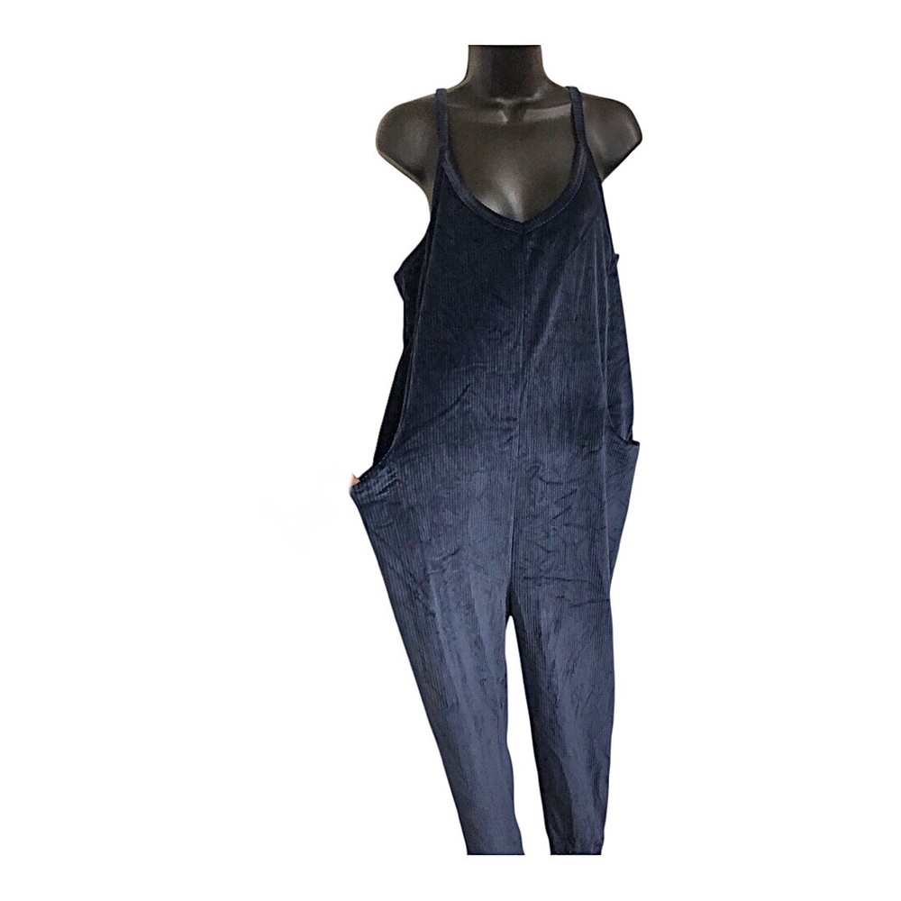 Sincerely Jules dark‎ blue slouchy corduroy look onesie jumpsuit size Large new